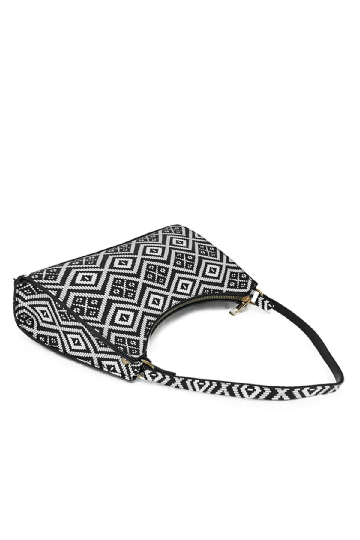 Women's Black White Geometric Patterned Baguette Baguette Hand And Shoulder Bag Gc0090geometric