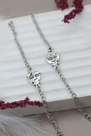 Set Of 2 Fire And Water Silver Color Couple Dear Best Metal Bracelet With Written Gift Box