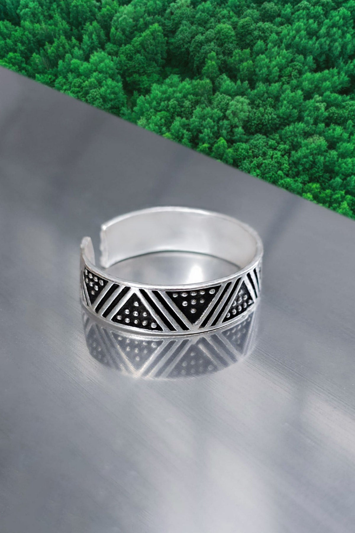 Triangle Pattern Wedding Ring Model Adjustable Men'S Silver Plated Ring