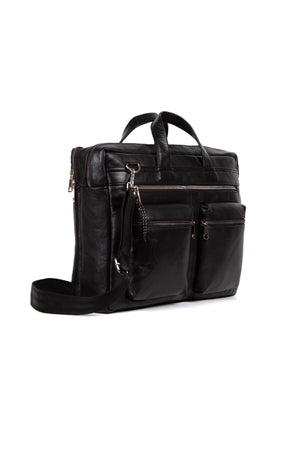 1St Class Genuine Leather Large Size Briefcase Laptop Bag Black (Width: 38Cm L:26Cm)