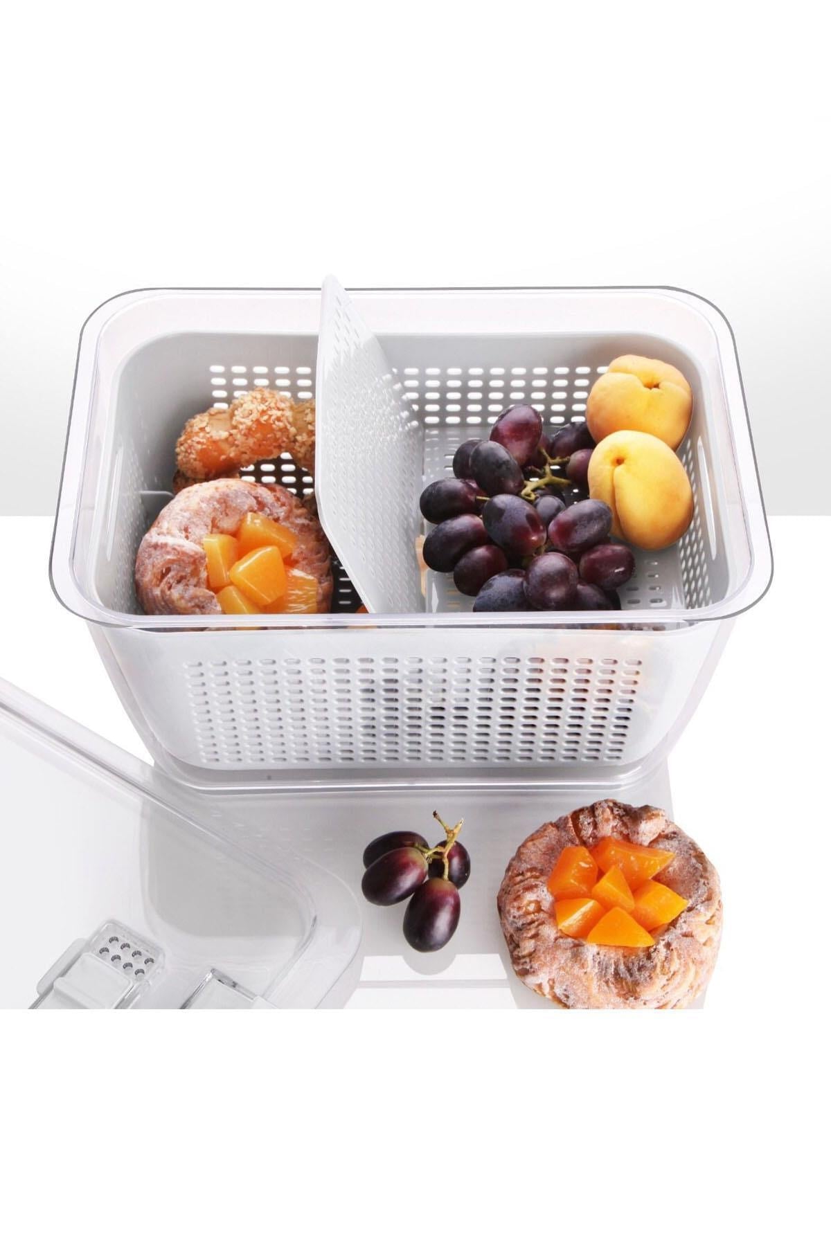 3 Sizes Refrigerator Fresh Vegetable Fruit Storage Container with Compartment Ventilation