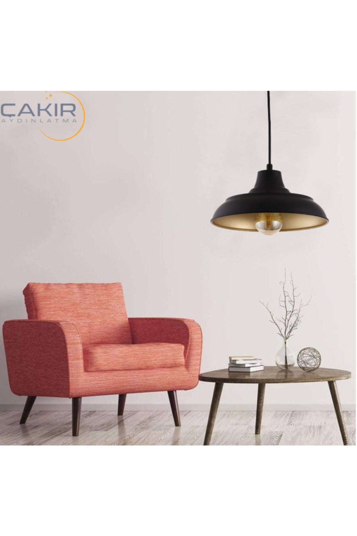 Fiyona Plaster Black Gold Single Pendant Chandelier - Çakır Avize