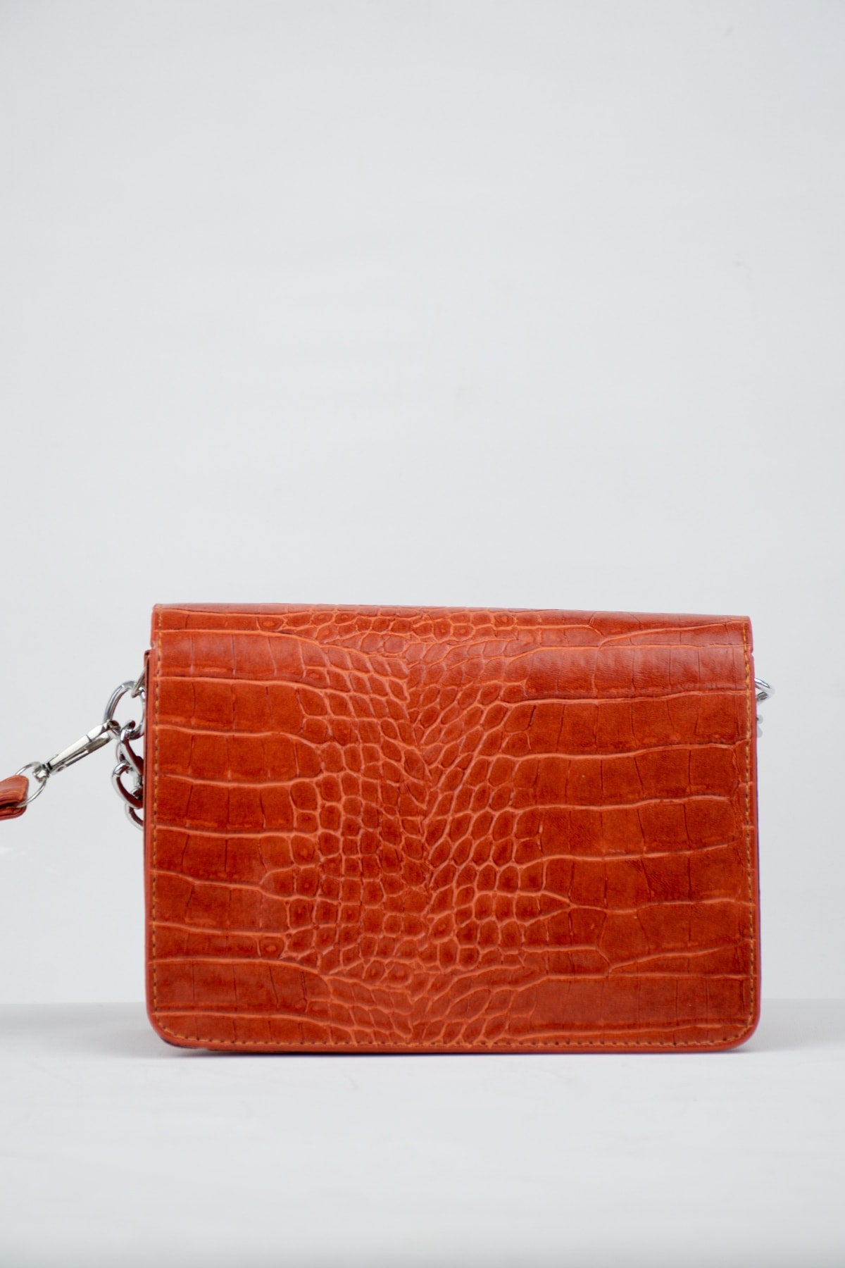 Orange Women Crocodile Patterned Clutch Baguette Chain Strap Bag