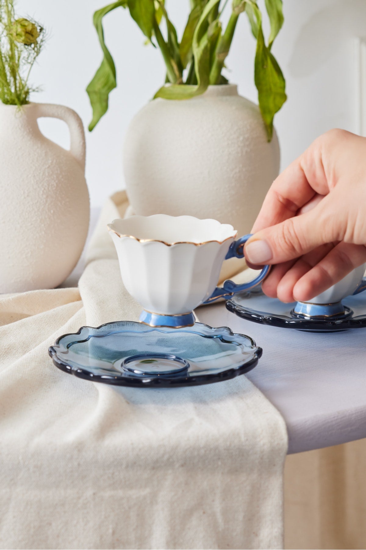Samo 2 Person Dark Blue Coffee Cup Set With Acrylic Saucer 90 Ml