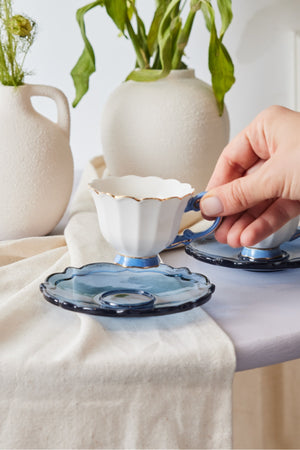 Samo 2 Person Dark Blue Coffee Cup Set With Acrylic Saucer 90 Ml