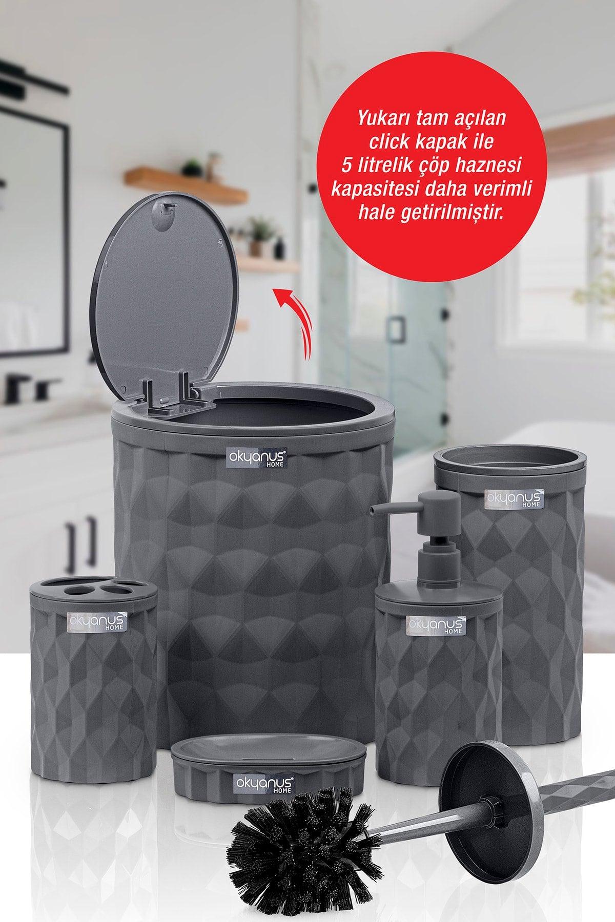 Diamond Anthracite Click Cover 5 Pcs Bathroom Set - Swordslife