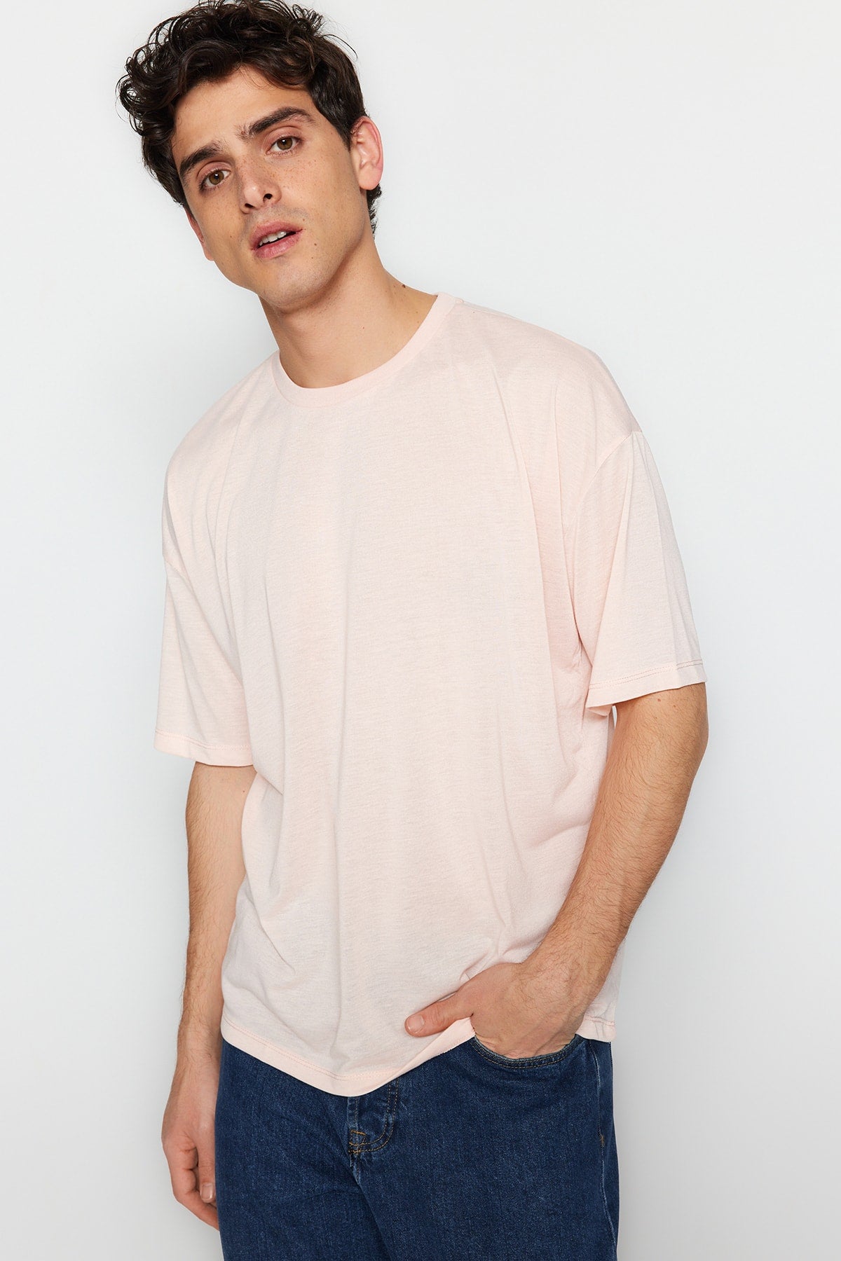 Pink Men'S Basic Oversize Crew Neck Short Sleeve T-Shirt Tmnss22Ts0300