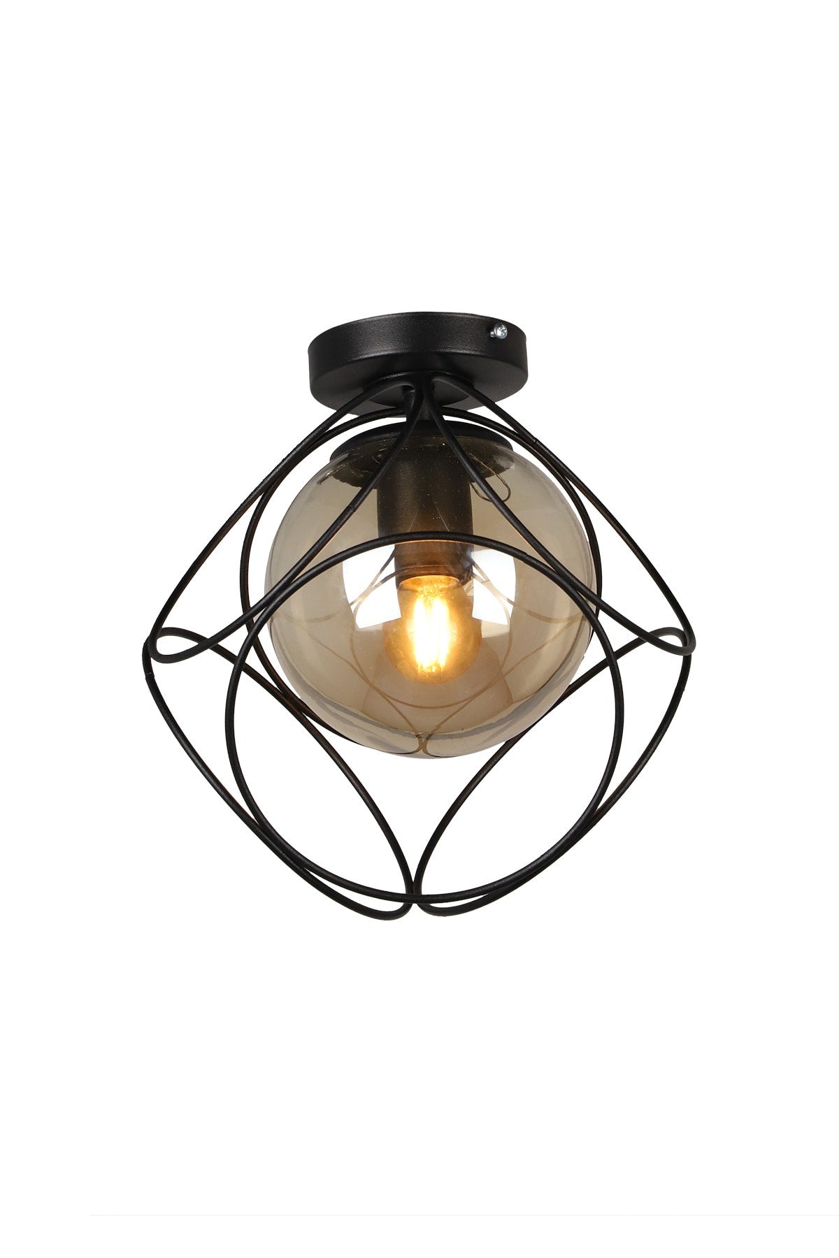 Suna Single Black-Honey Glass Ceiling Mount Chandelier