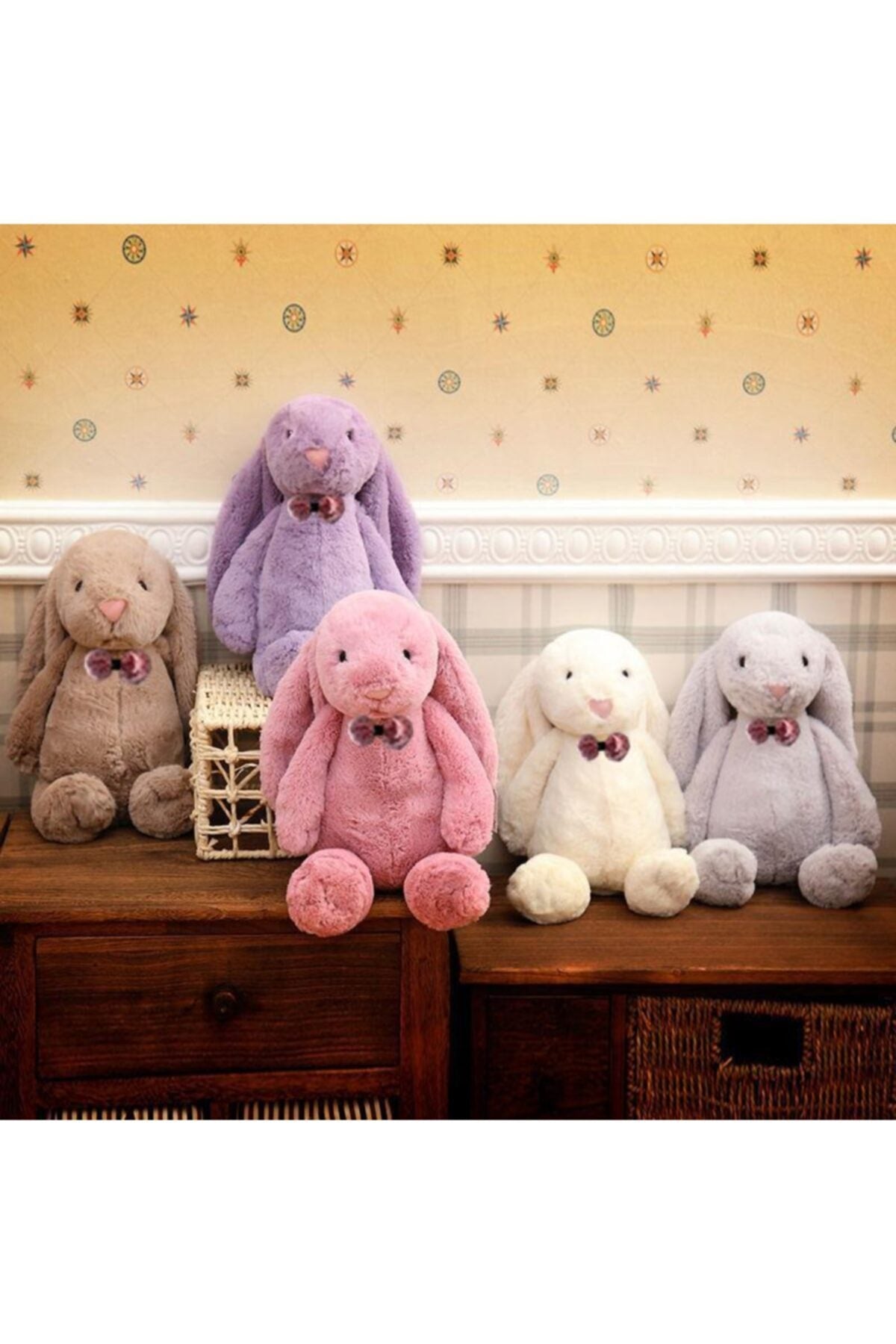 Sleeping Friend Long Ear Bunny Plush Rabbit With Bow Tie 65 Cm
