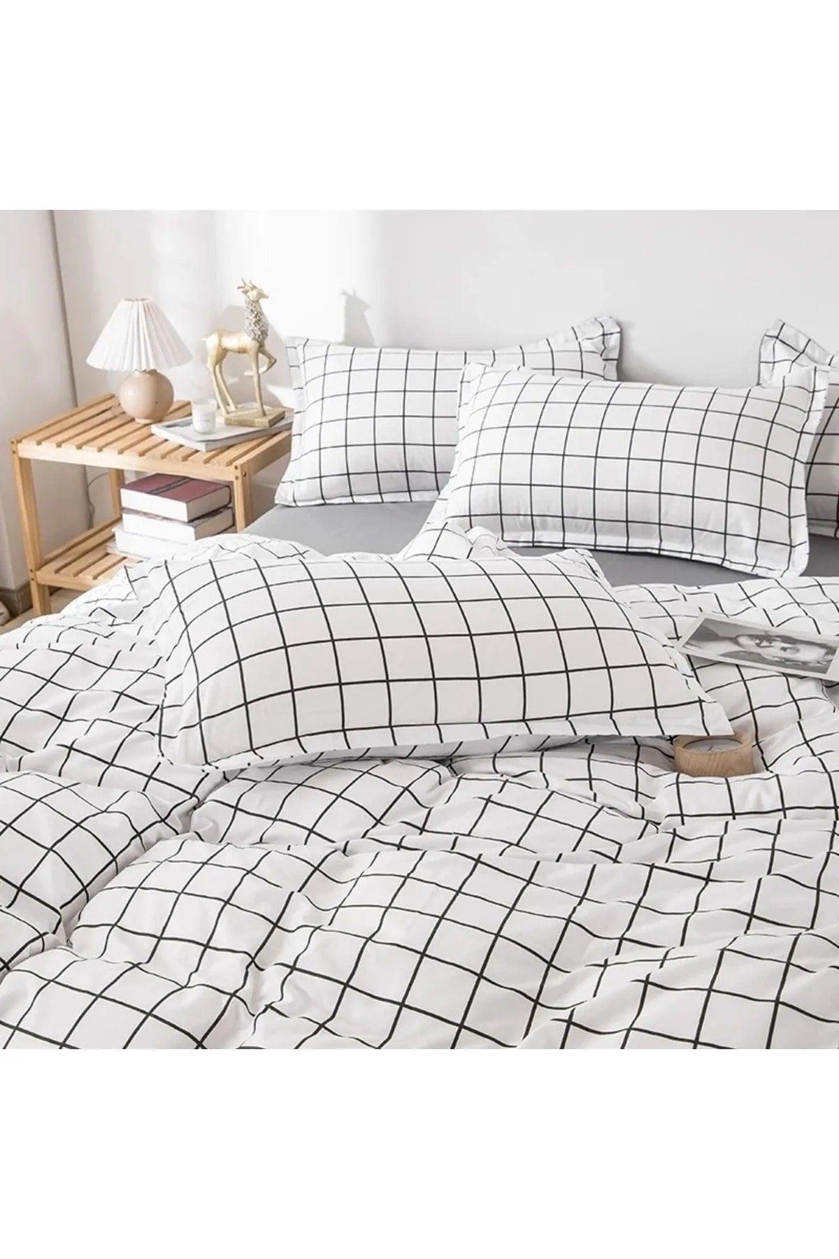 Black and White Checkered Single Bed Linen Duvet Cover Set - Swordslife