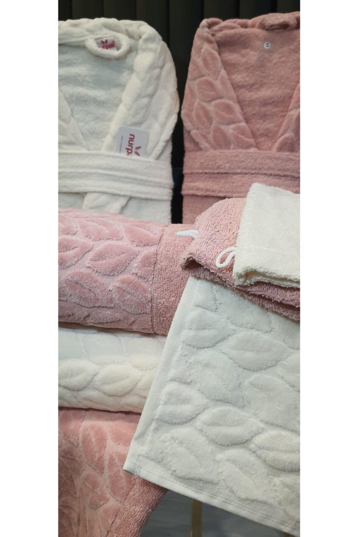 Family Bathrobe Set Set Hazal 8 Pieces 100% Cotton Dried Rose-cream Boxed - Swordslife