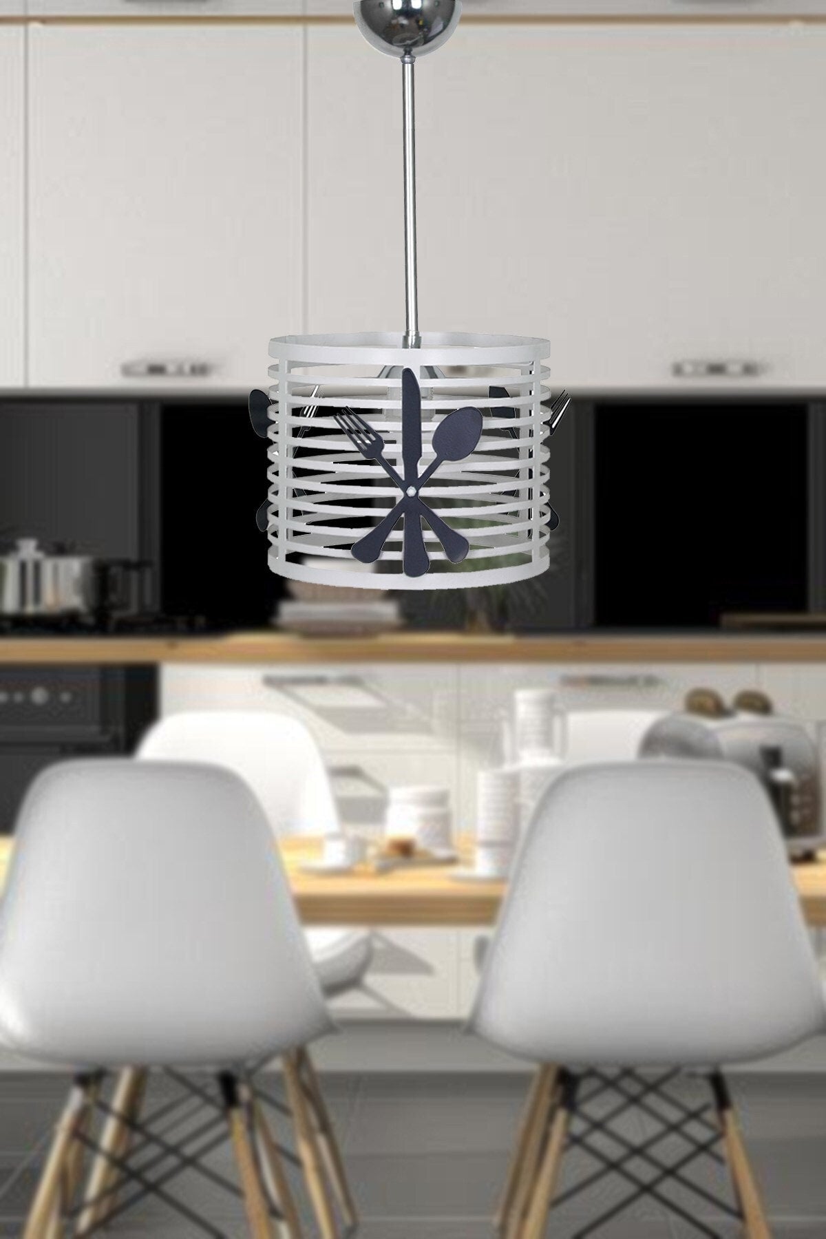 White Case Black Cutlery Loop Kitchen Single Chandelier