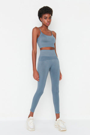 Vella - Pastel Blue High Waist Gathering Leggings - Swordslife