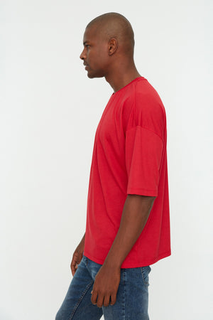 Red Men'S Basic Crew Neck Oversize Short Sleeve T-Shirt Tmnss22Ts0300