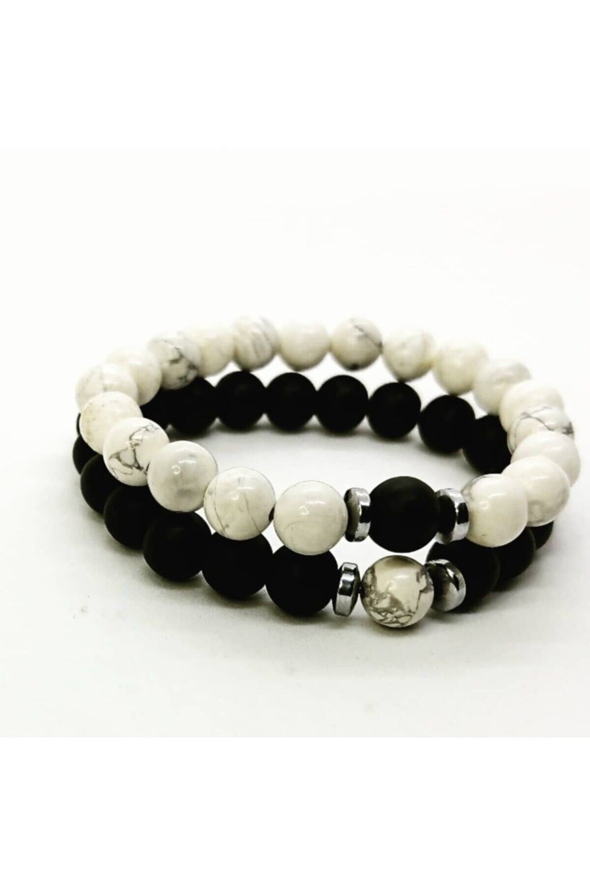 (H)unisex Black and White Howlite & Onyx Lover Bracelets