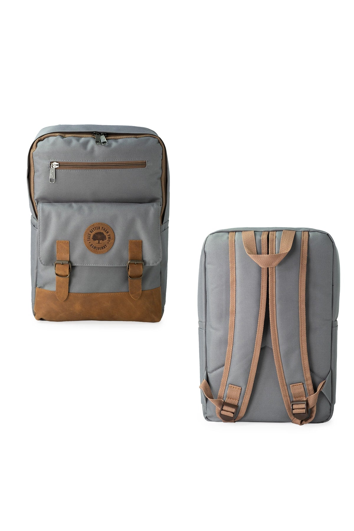 Unisex Gray 100% Genuine Leather Detailed Waterproof 15.6 Inch Multi-Compartment Backpack With Laptop Compartment