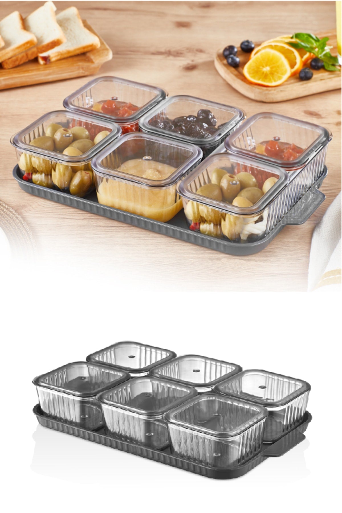 6 Square Compartment Covered Breakfast Set Acrylic