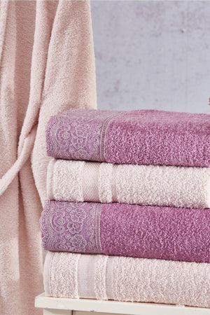Family Lace Purple & Cappuccino Family Bathrobe Set 6 Pieces Dowry Women Men Bathrobe Towel Set - Swordslife