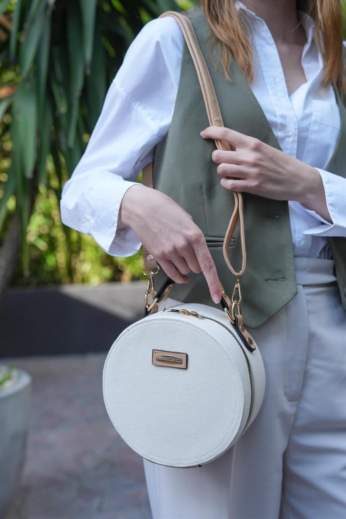 Canvas- Cream Camel Women'S Round Shoulder Bag