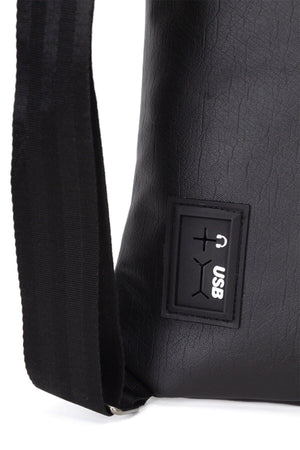 Men'S Black Cross Shoulder Chest Bag Headphone And Usb Outlet Water Resistant Single Arm Bag