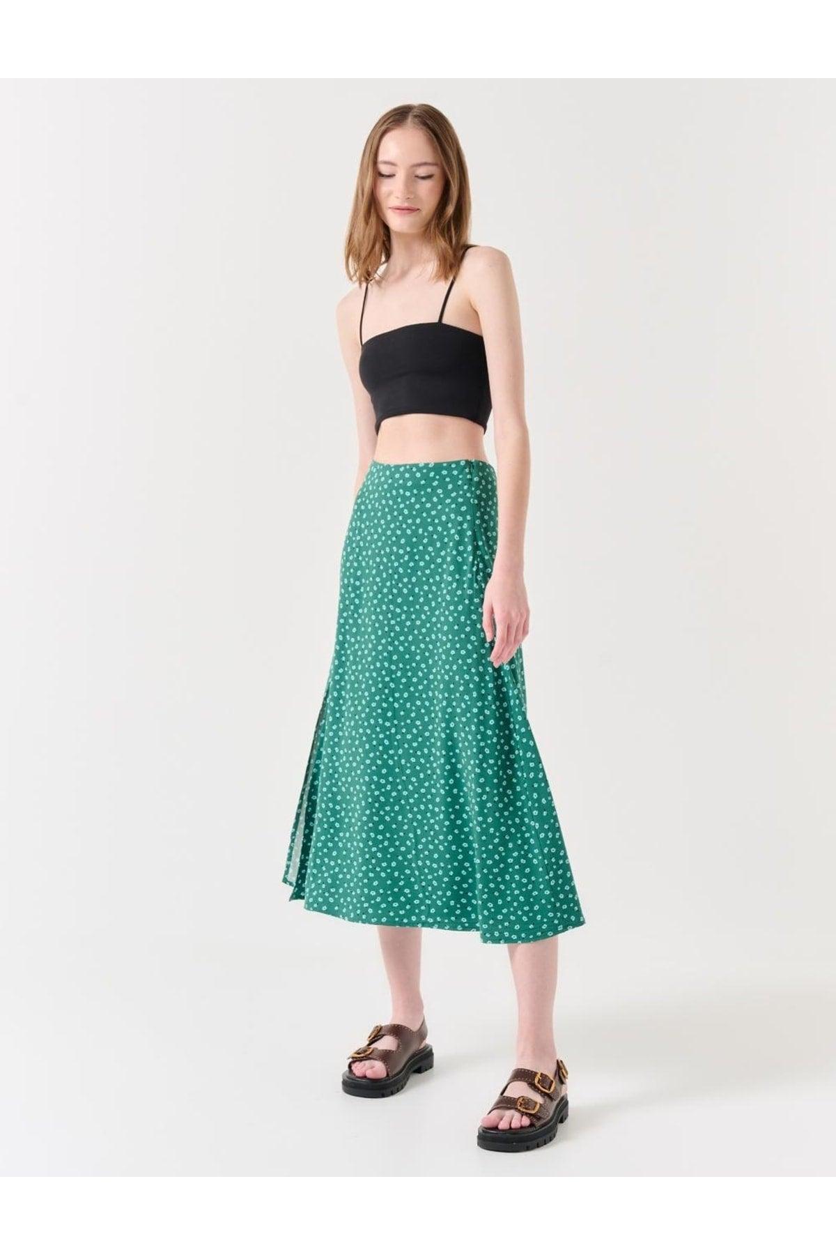 Emerald Green High Waist Floral Midi Skirt - Swordslife