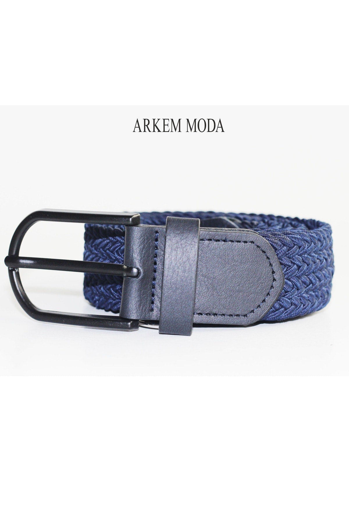 Braided Elastic Belt Navy Navy Men's Belt 3,5 Cm