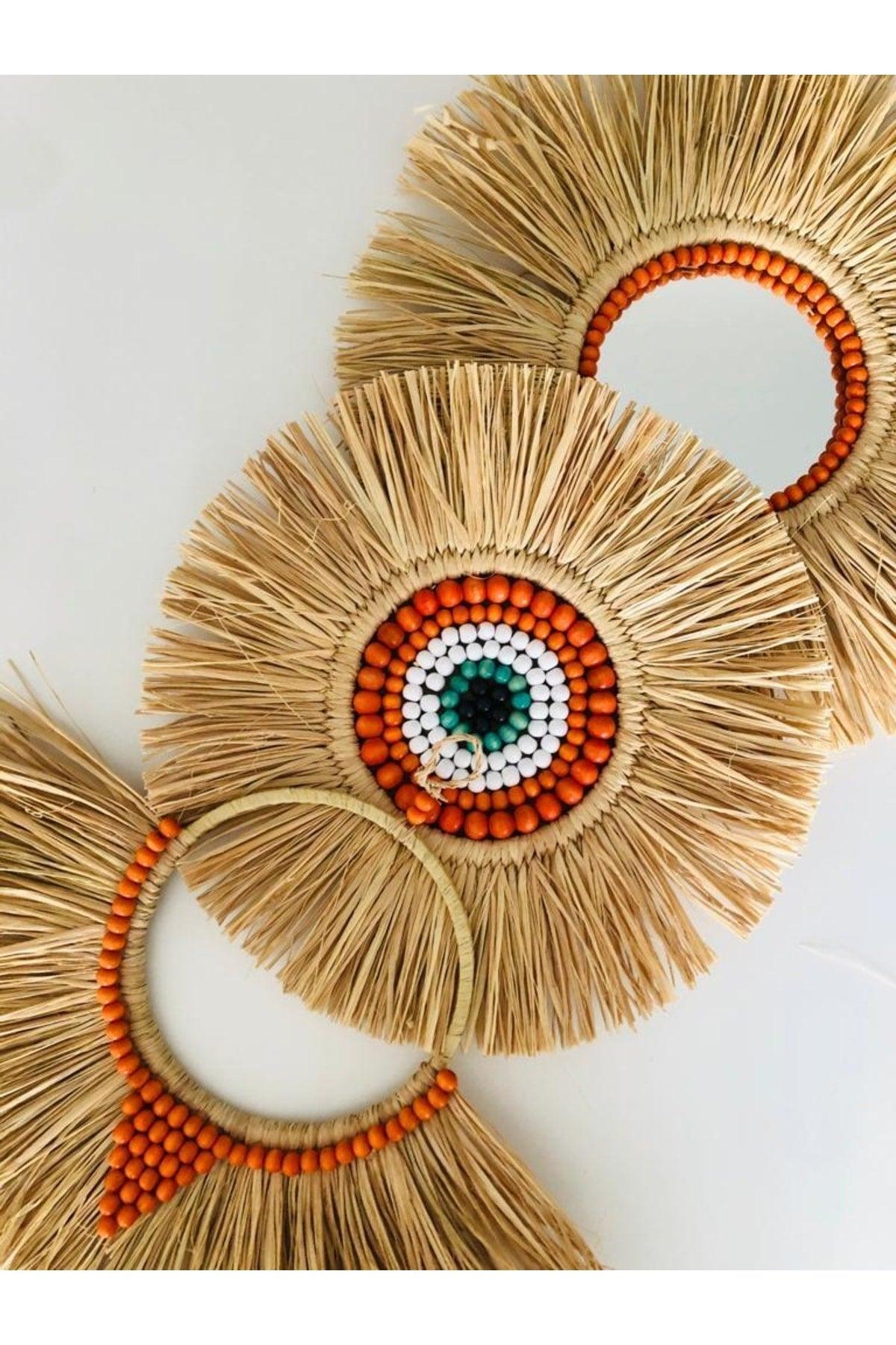 Handmade Raffia Wall Ornament Wall Mirror - Swordslife