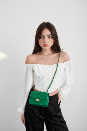 Green Women'S Crocodile Patterned Mini Shoulder Bag