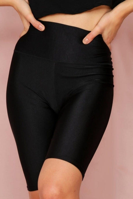 Women's Black High Waist Gathering Shorts Leggings - Swordslife