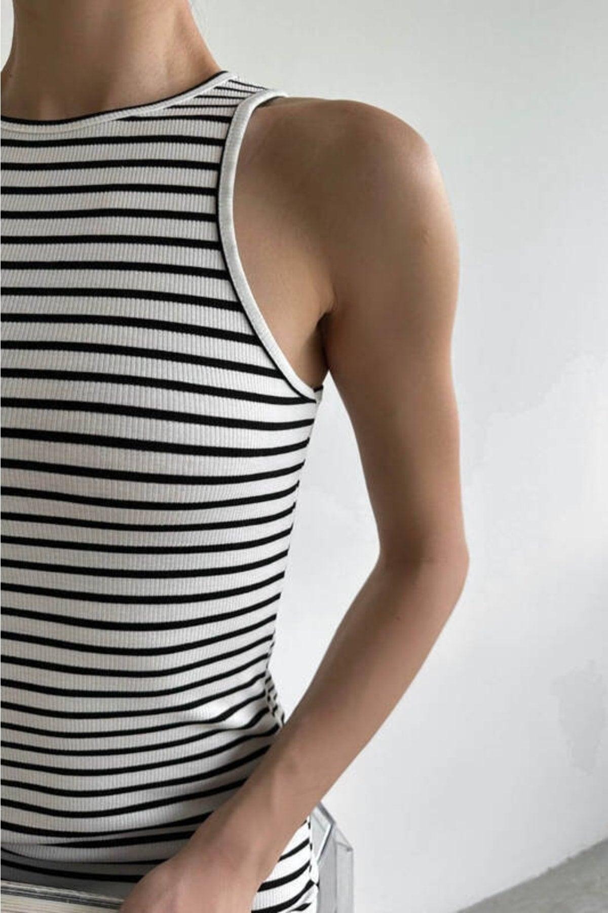 Black and White Striped Midi Length Pencil Dress (zck0486) - Swordslife