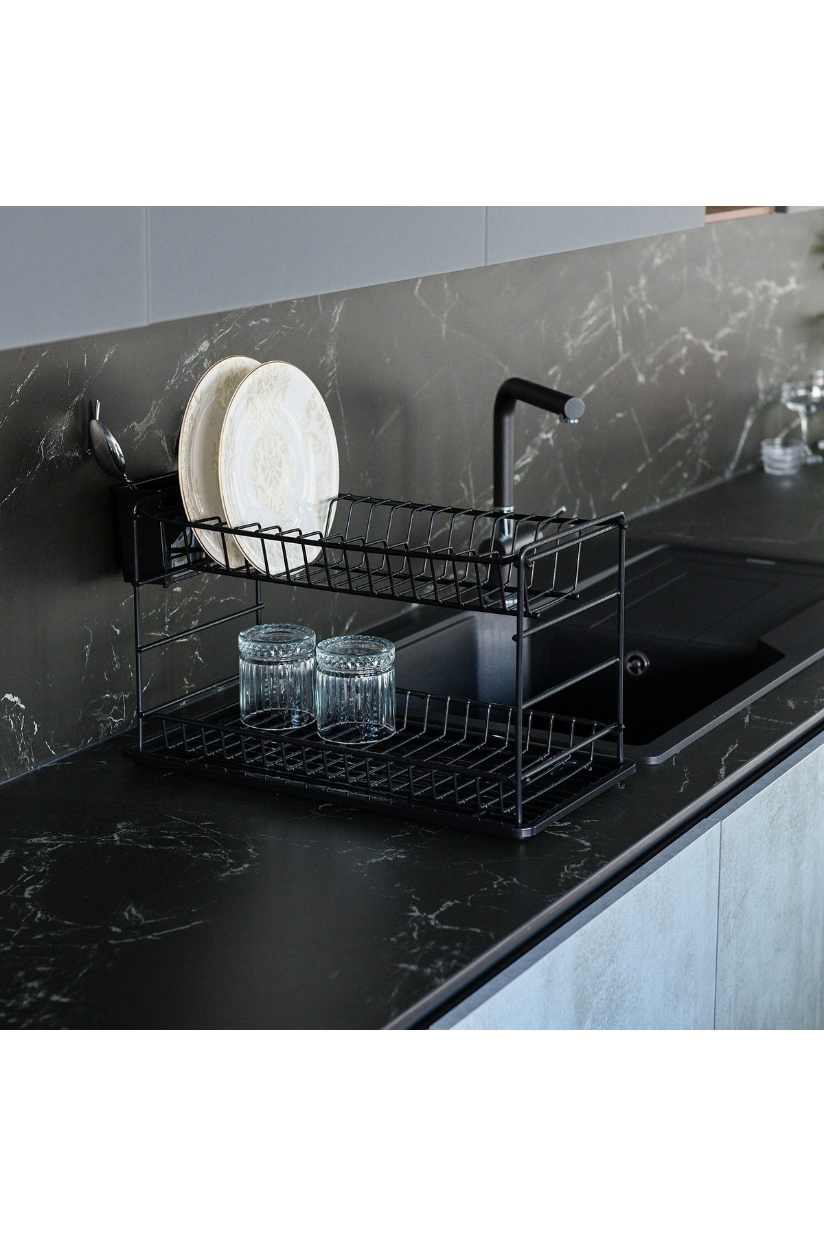 Black Pe Coated Stainless Two Layer Modular Plate / Dish Rack (50 Cm)