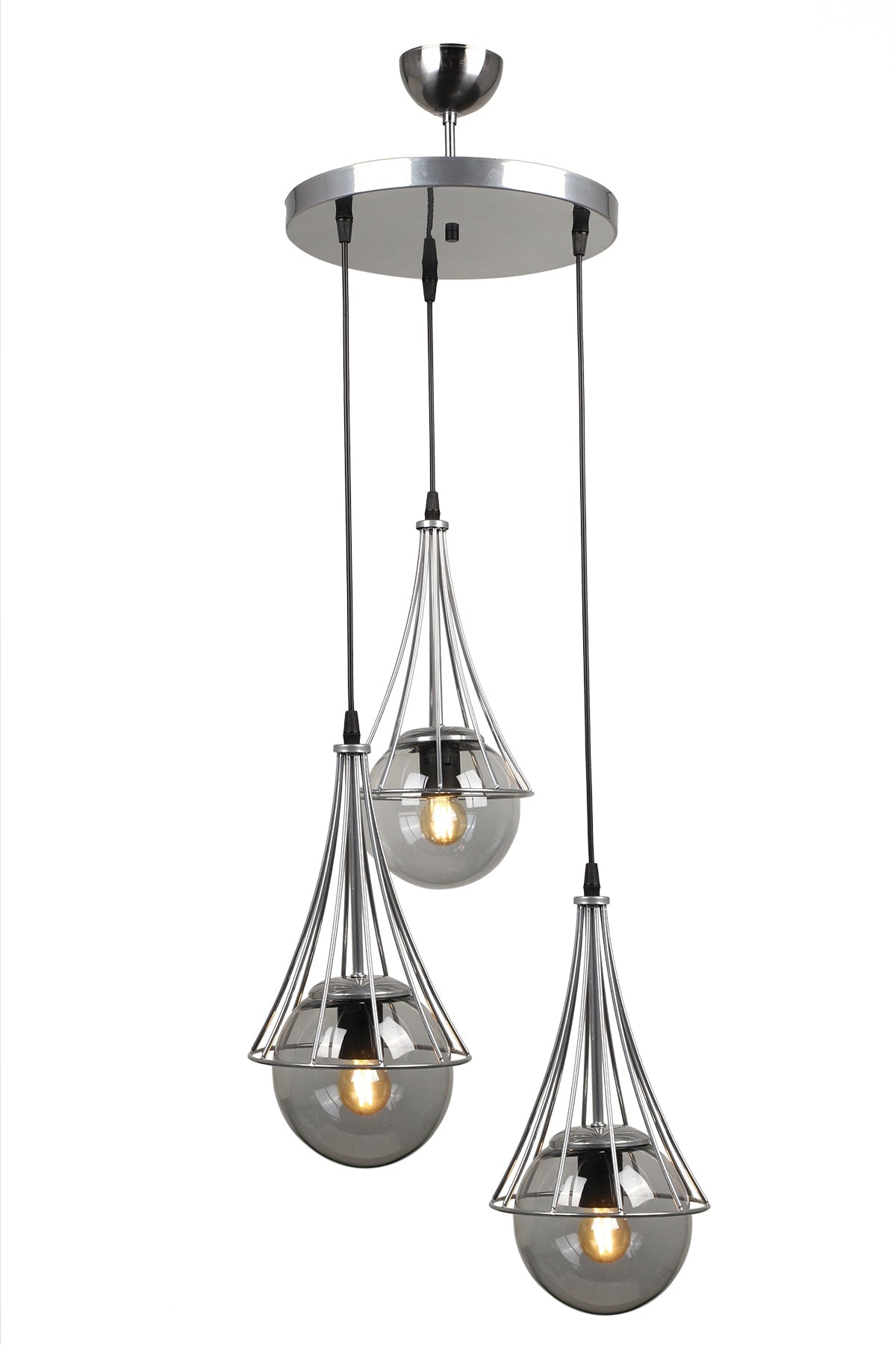 Lapis 3Rd Chandelier Chrome-Smoked Glop Glass