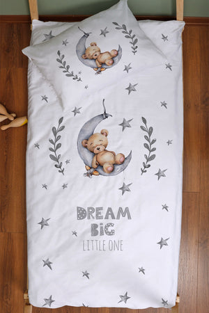 Organic Montessori Duvet Cover Set - For Baby Series - Bear Sleeping In Gray Moon