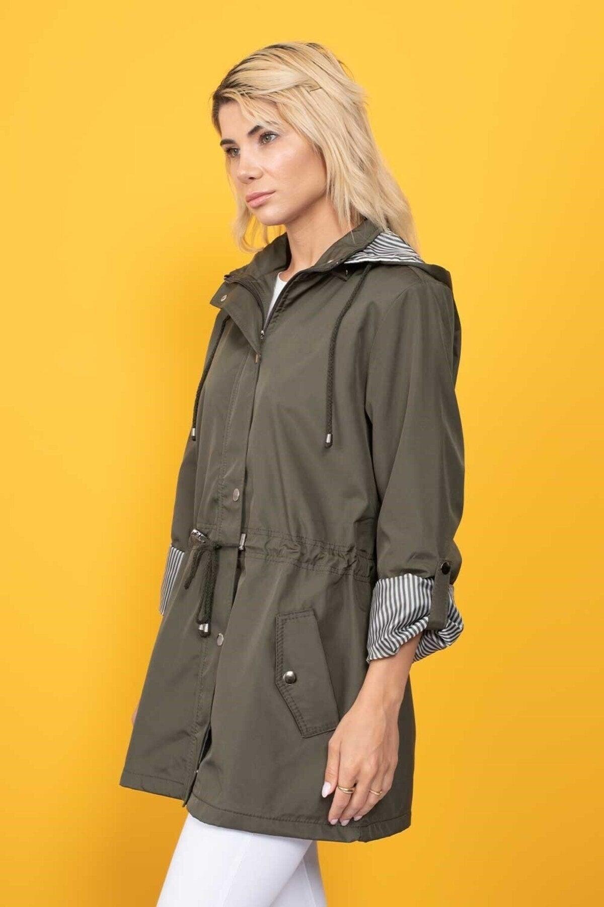 Women's Khaki Green Hooded Seasonal Coat - Swordslife