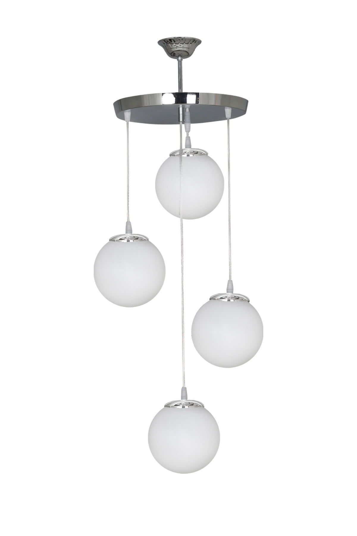 Pendant Lamp Tray Silver 4-Piece White Glass Chandelier