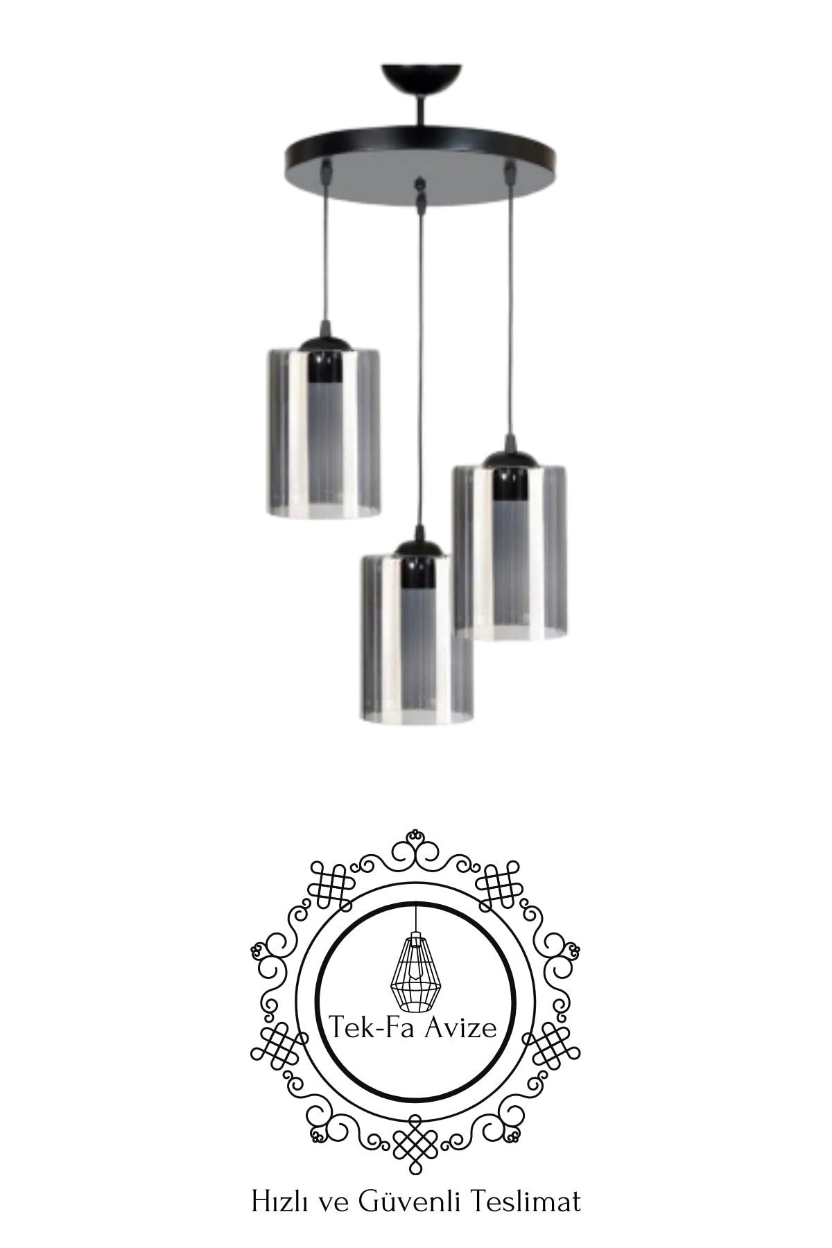 Serap 3-Piece Modern Decorative Smoked Glass Pendant Lamp Chandelier - Bedroom - Living Room - Kitchen - Hall