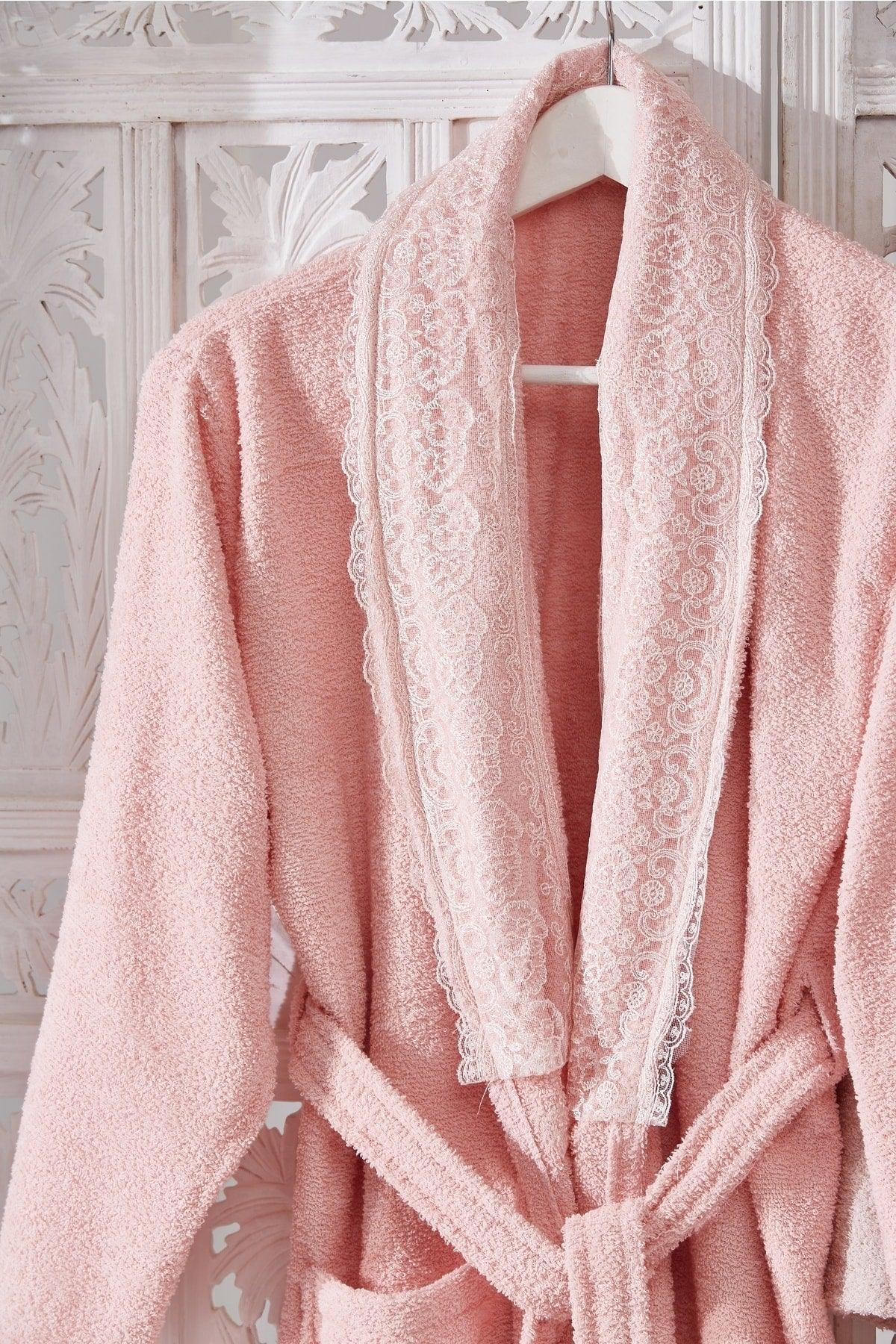 Family Lace Pink & Cream Family Bathrobe Set 6 Pieces Dowry Women Men Bathrobes Bath Towel Set - Swordslife