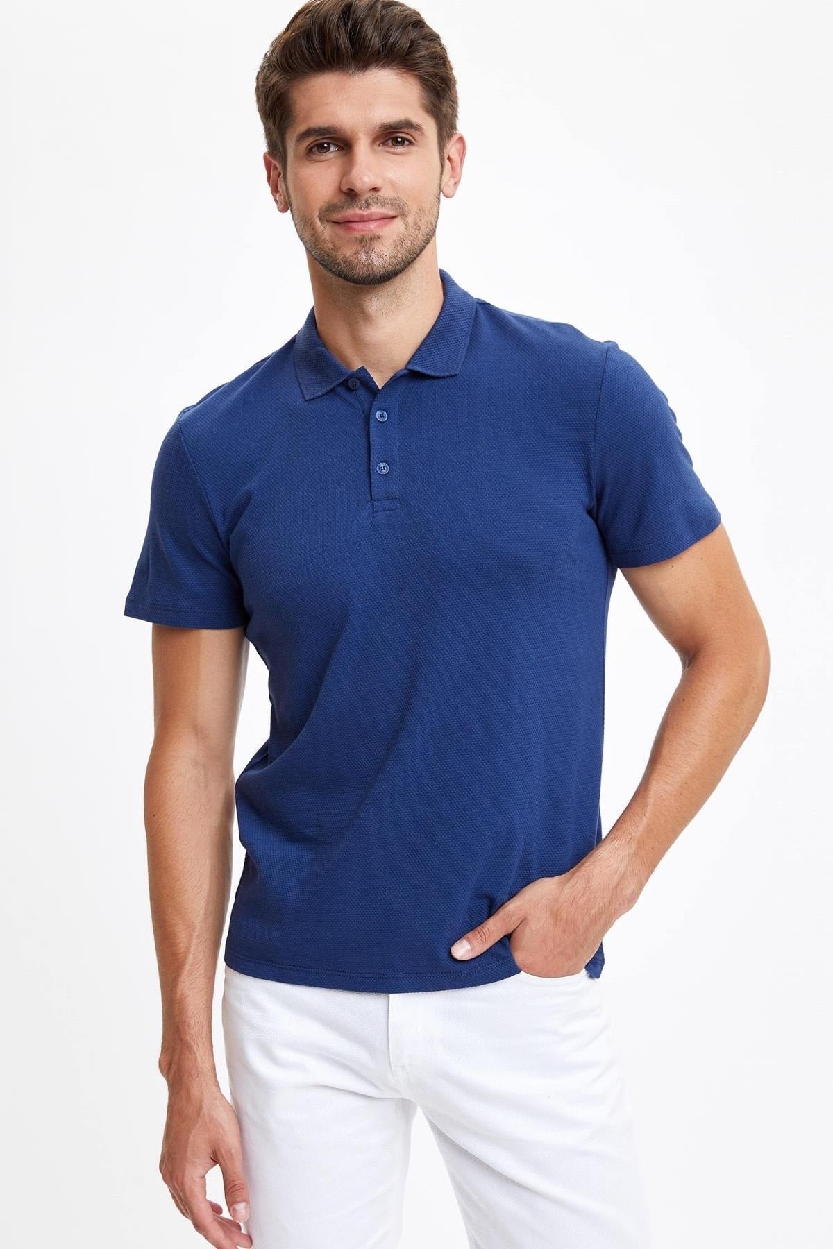 Slim Fit Polo Neck Basic Short Sleeve T-Shirt