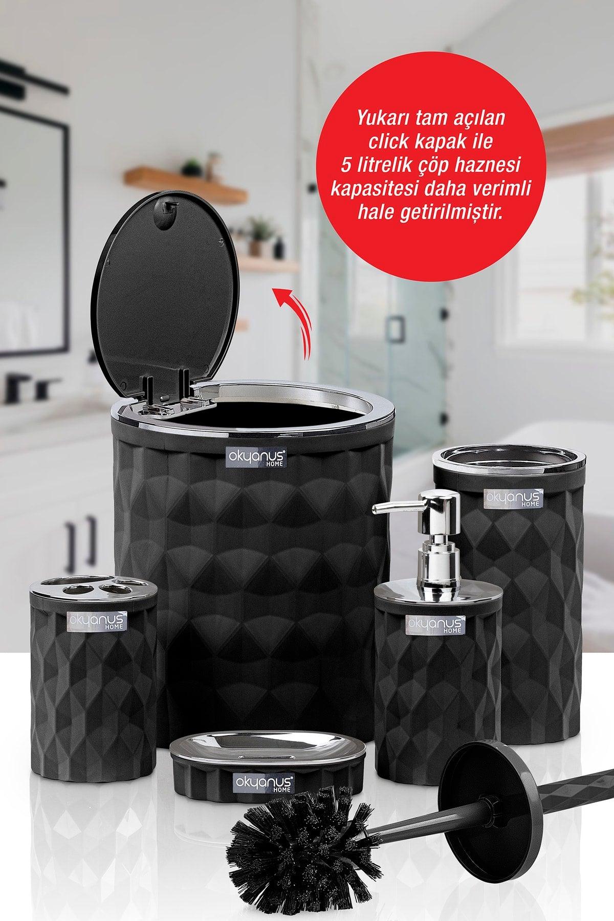 Diamond Black Chrome Click Cover 5 Pcs Bathroom Set - Swordslife