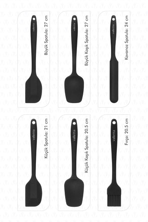 Drongo Heat Resistant Fireproof Non-Stick Silicone Spatula Set 6 Pieces Black