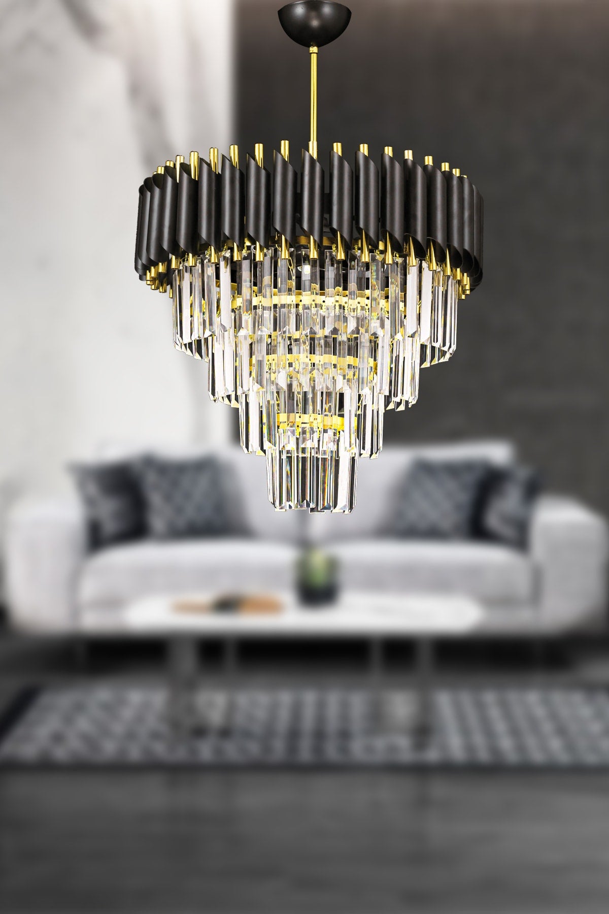 Palmira 45' Crystal Stone Luxury Chandelier - (BLACK-GOLD)