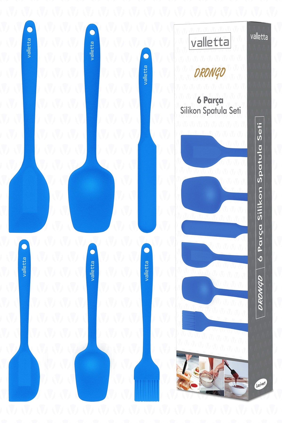 Drongo Heat Resistant Fireproof Non-Stick Silicone Spatula Set 6 Pieces Navy Blue