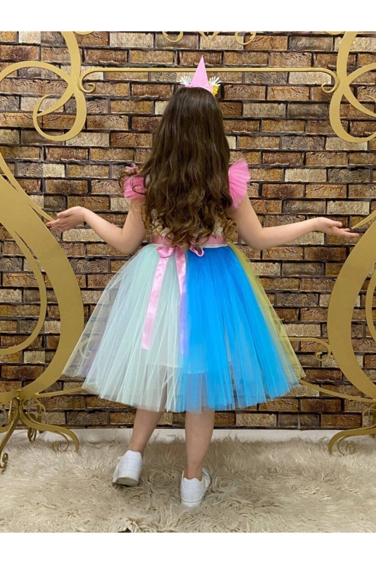 Girl's Colorful Birthday Unicorn Ribbon Zipper Dress