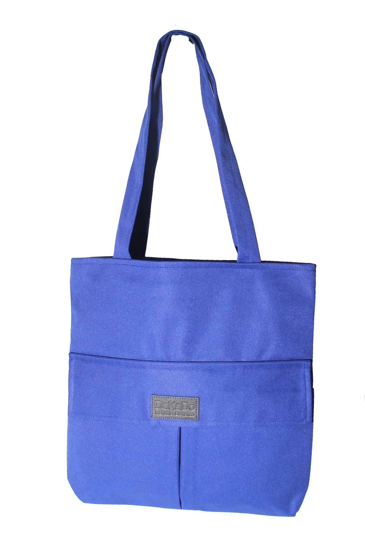 Women's Sax Blue Bag Zippered Hand And Shoulder Bag Canvas Fabric Tote Bag