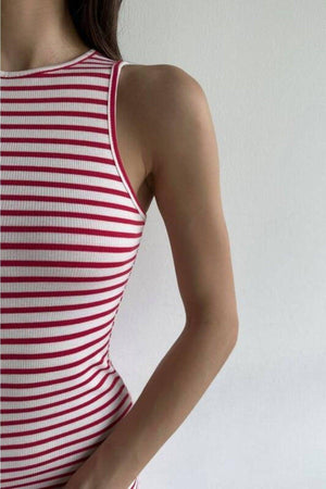 Pink Striped Midi Length Pencil Dress (zck0486) - Swordslife