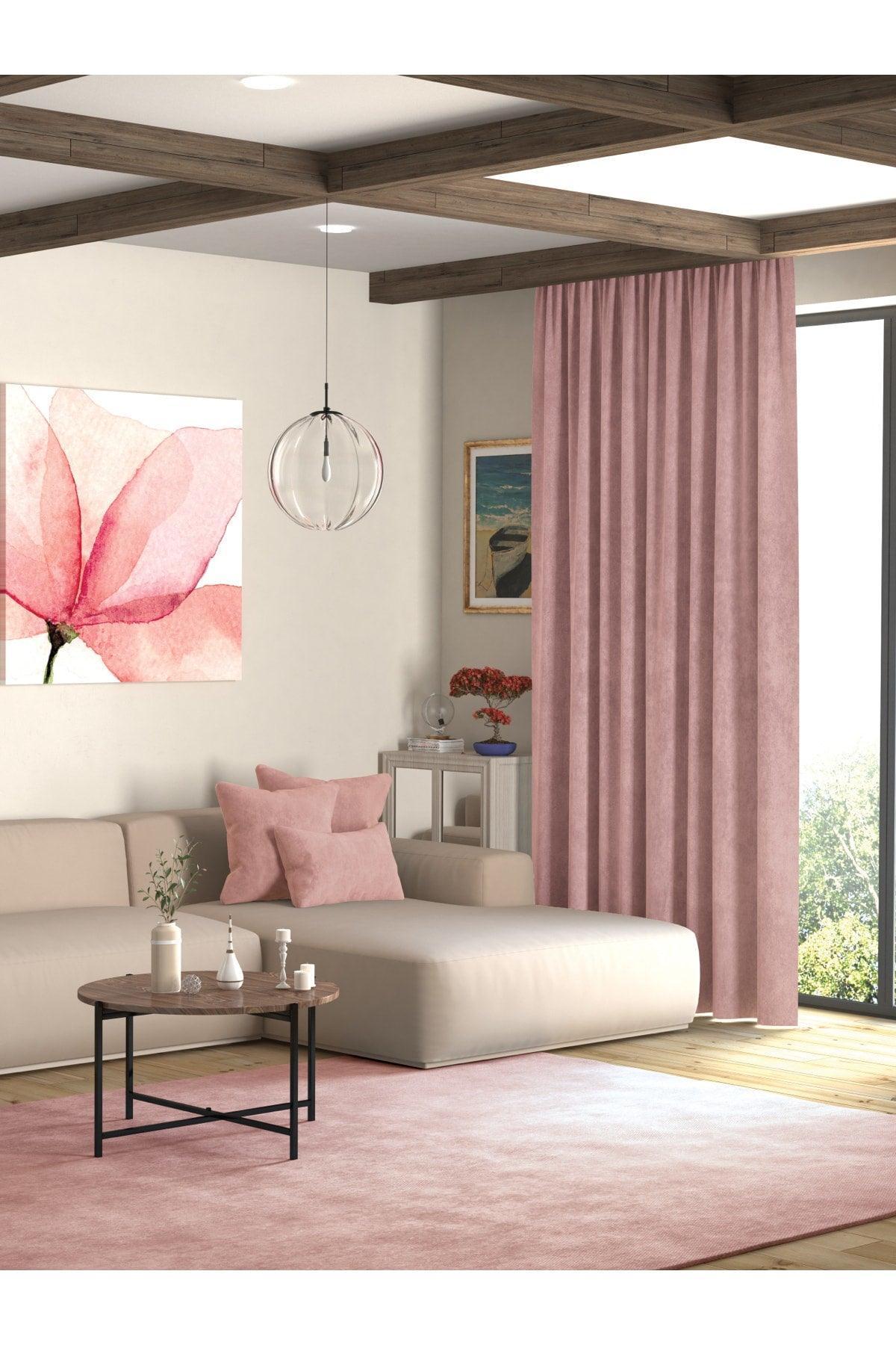 Velvet Textured Turkish Rose Color Island Backdrop Curtain Extrafor Pleated - Swordslife