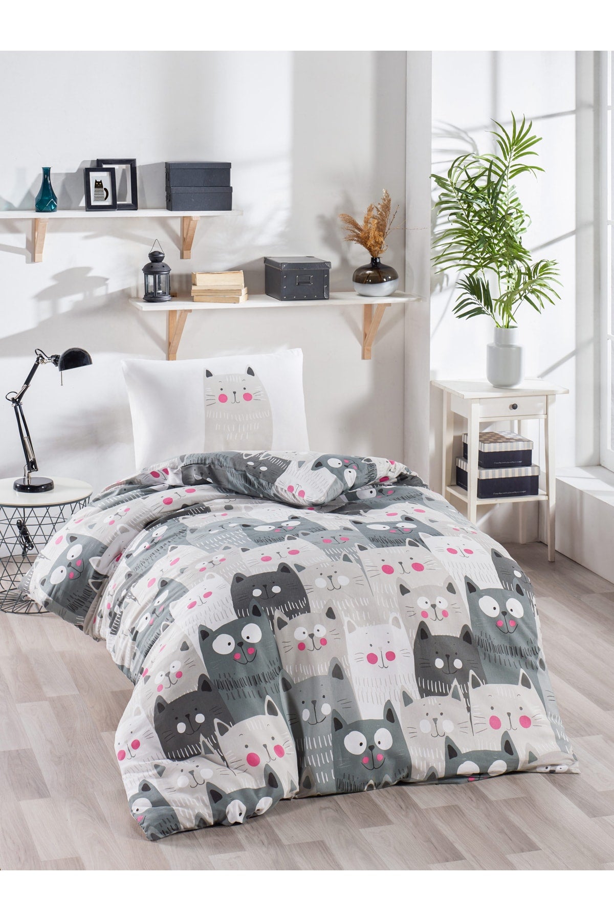Junior Duvet Cover Set Single On The Wallcats Gray