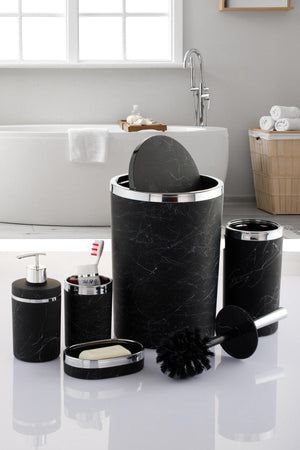 5 Piece Bathroom Set Marble Patterned Soft Color Tone Gold And Silver Plated Detailed - Swordslife