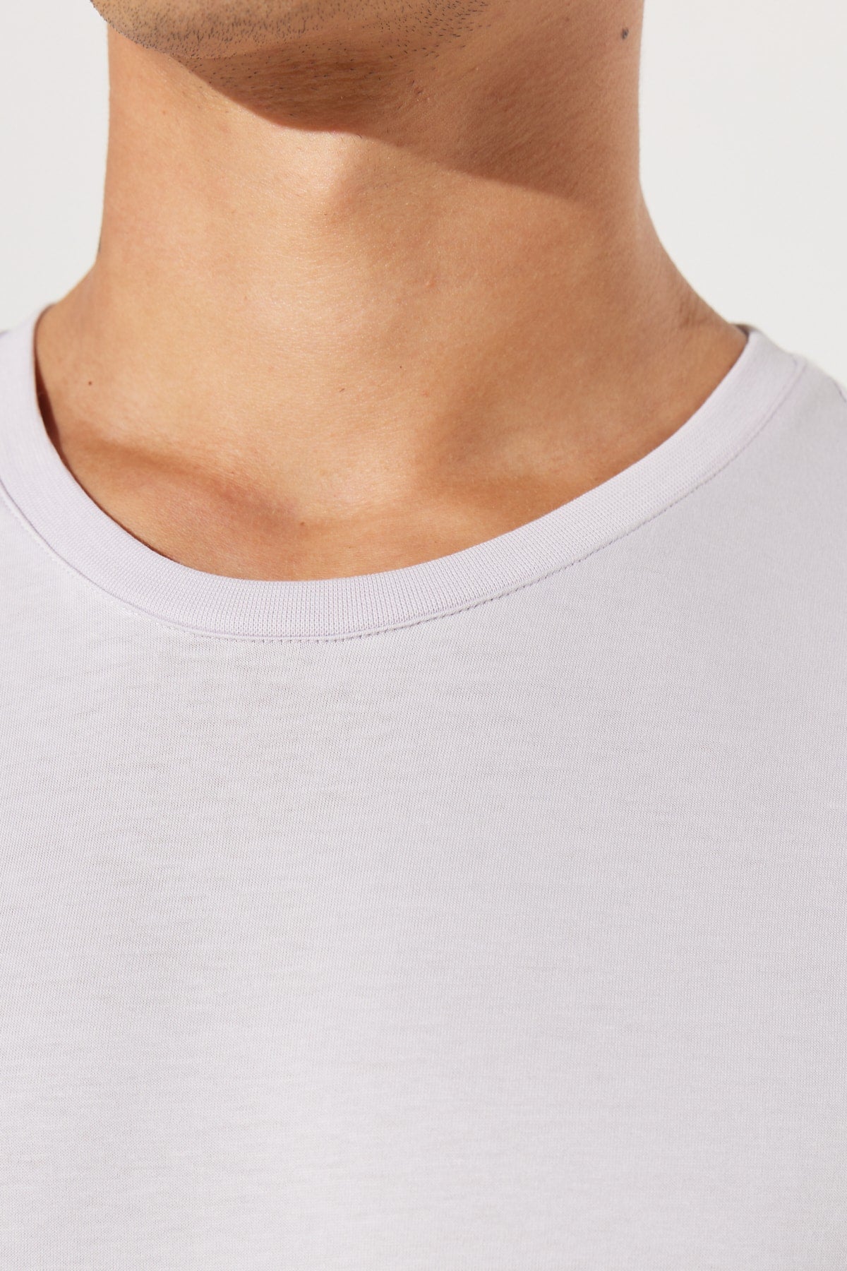Men'S Lilac Slim Fit Slim Fit 100% Cotton Crew Neck Short Sleeved T-Shirt