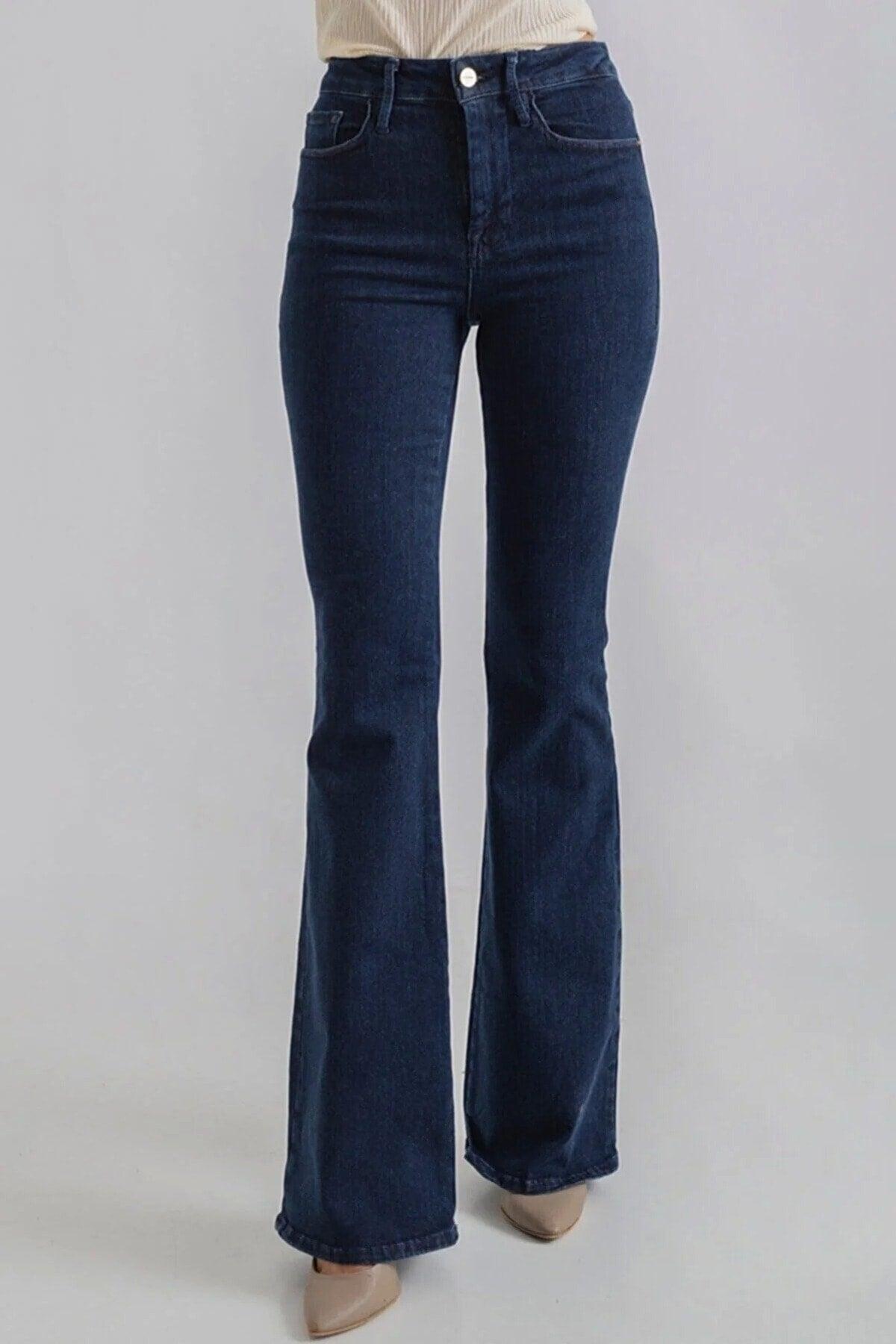 Lycra Women's Lycra Spanish Leg Jeans-Flexible Waisted Gathering Jeans - Swordslife